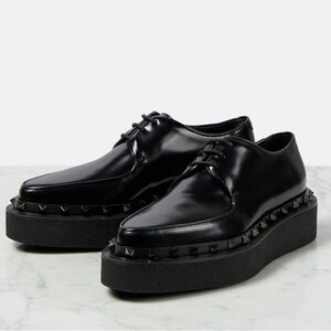 NEW Valentino Garavani Rockstud loafers  Leather Derby Shoes Black Women's 37.5